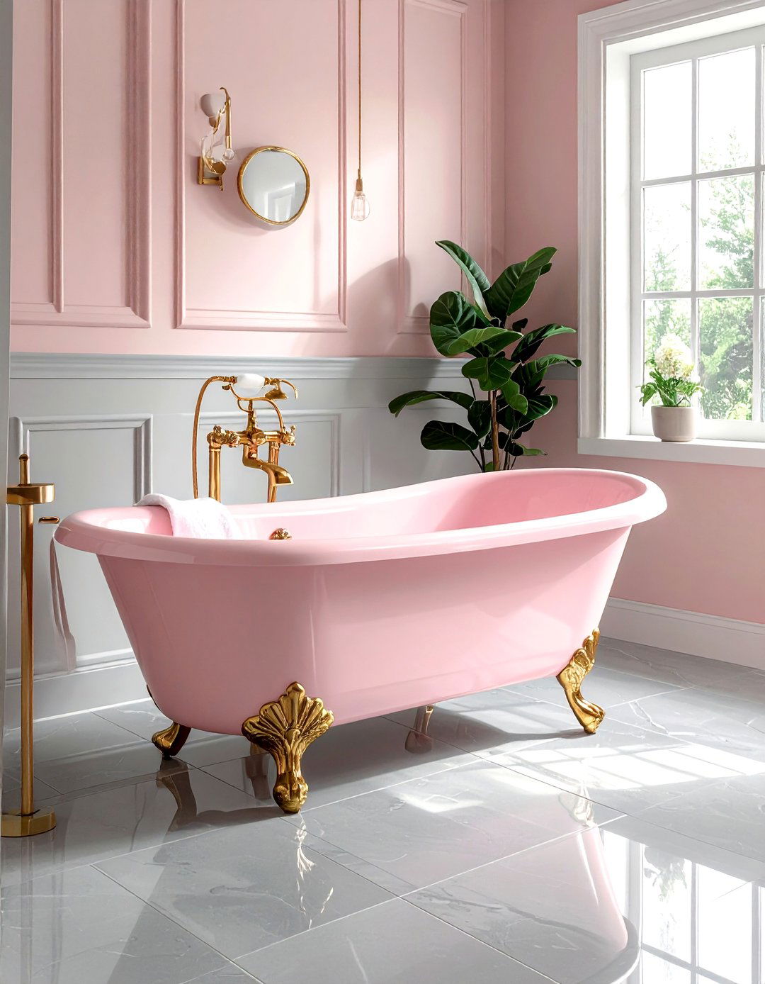 Blush pink clawfoot tub bathroom - 30 pastel bathroom ideas