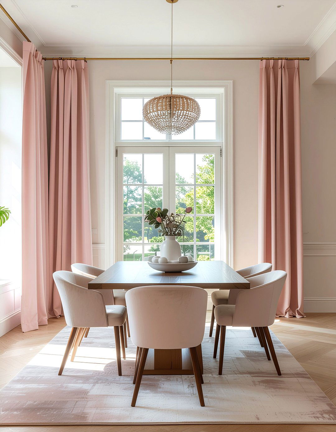 Blush pink curtains dining room - 30 blush pink dining room ideas
