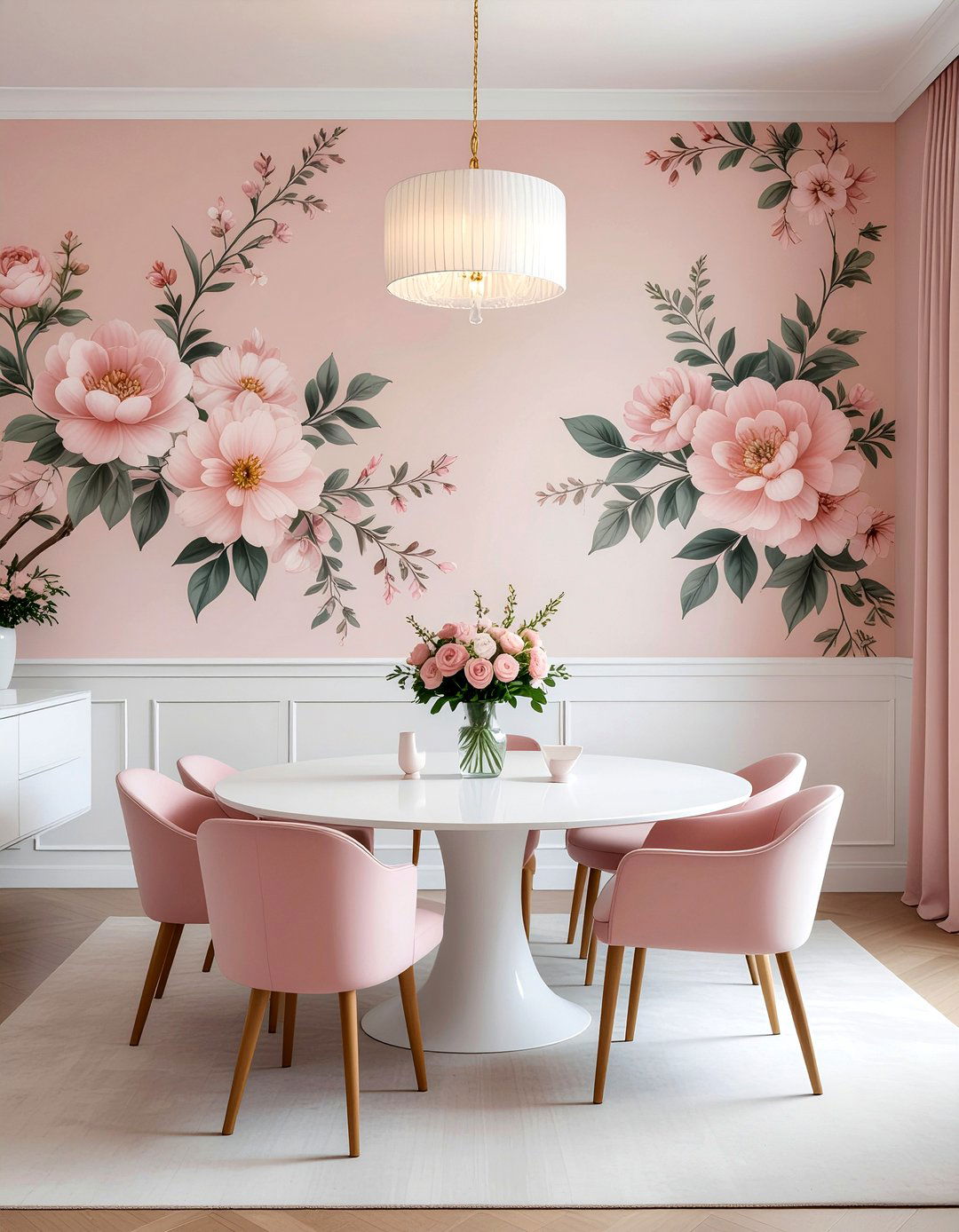 Blush pink floral dining room - 30 blush pink dining room ideas