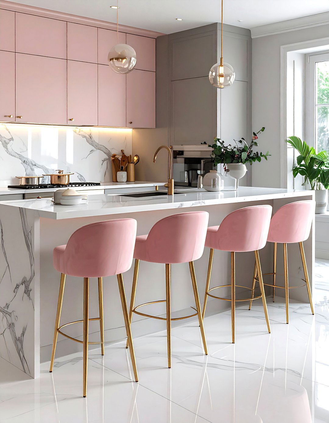 Blush pink kitchen stool - 30 blush kitchen ideas