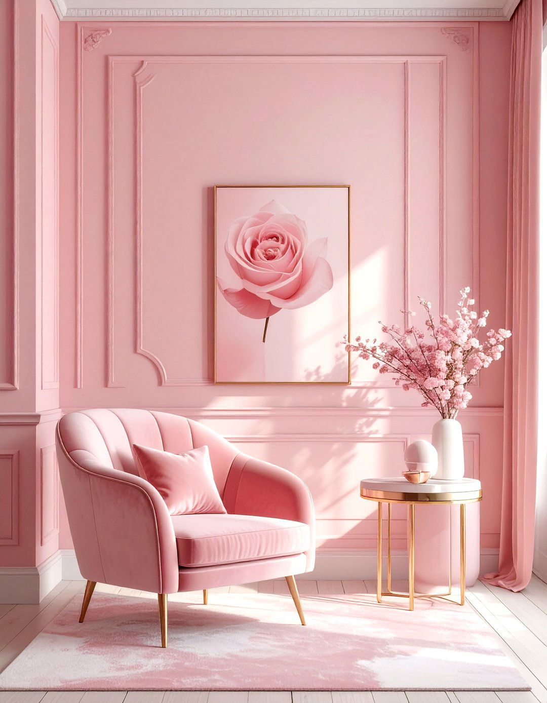 Blush pink living room - 30 monochromatic living room ideas