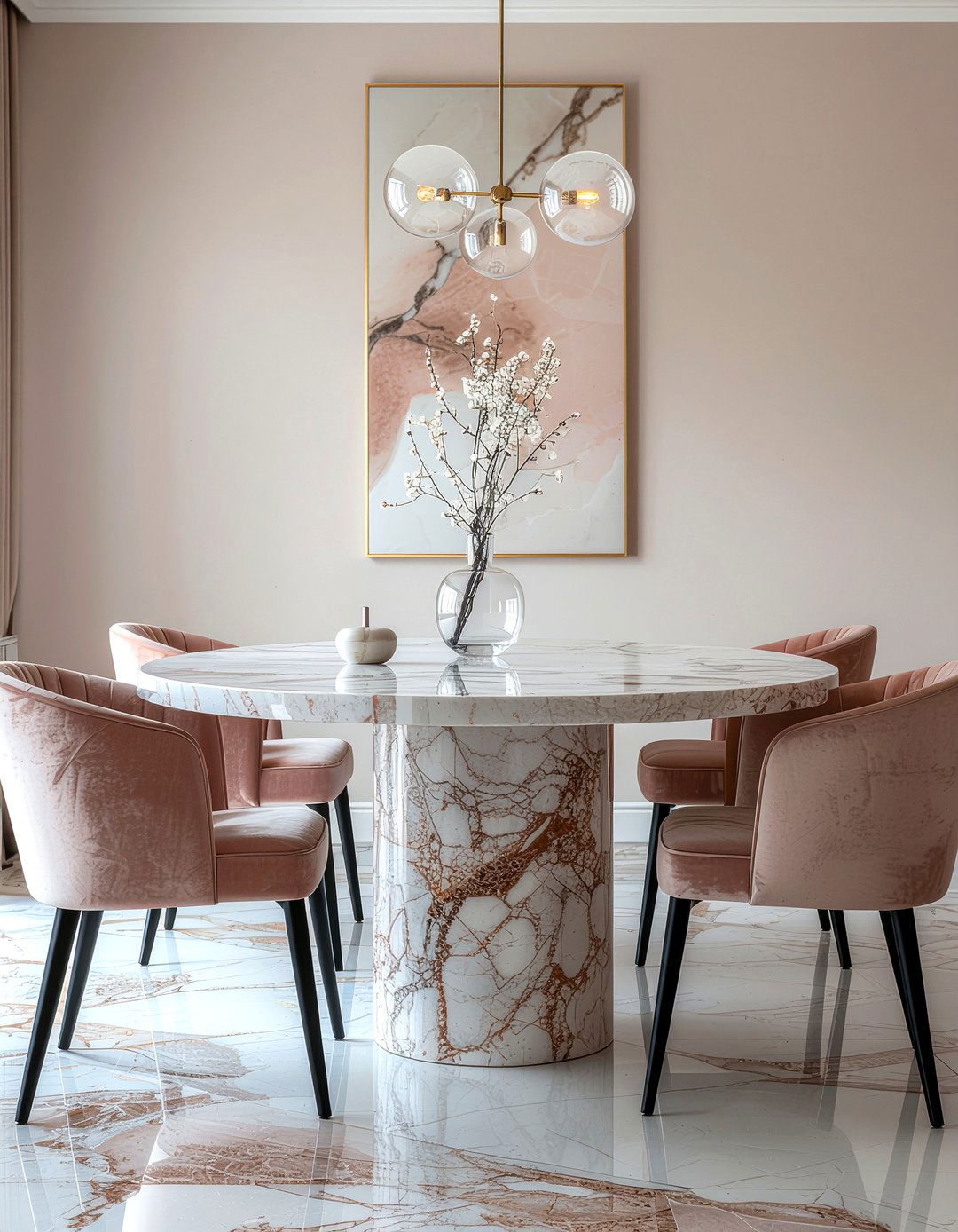 Blush pink marble dining table - 30 blush pink dining room ideas