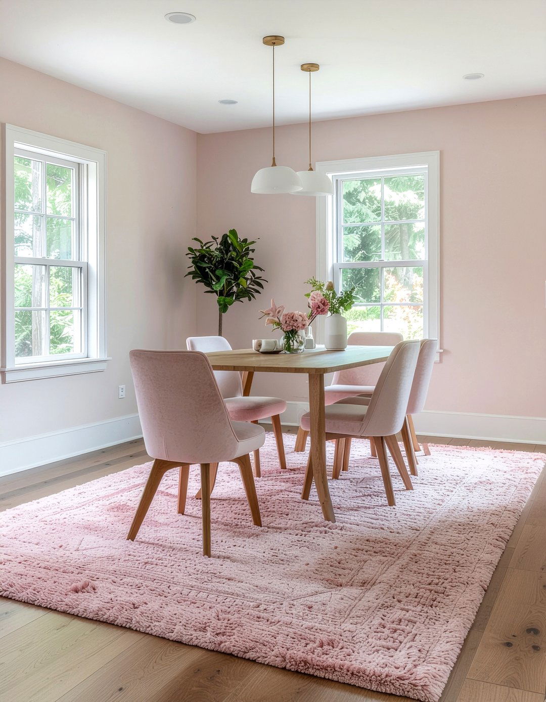Blush pink rug dining room - 30 blush pink dining room ideas