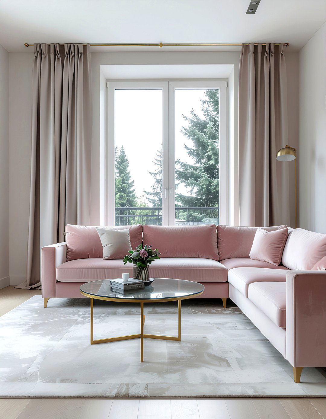 Blush pink velvet couch - 30 velvet sofa living room ideas