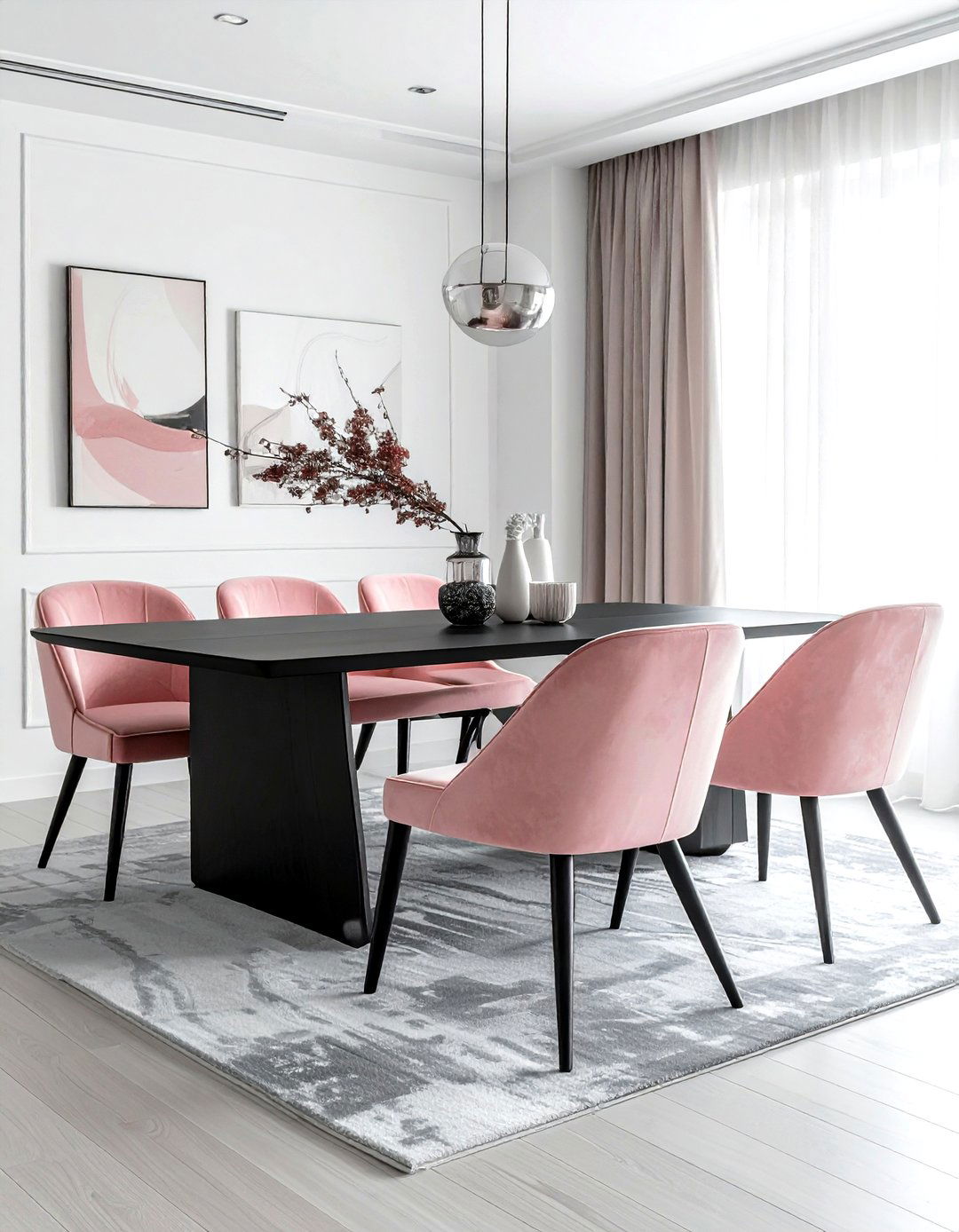 Blush pink velvet dining chair - 30 velvet dining room ideas