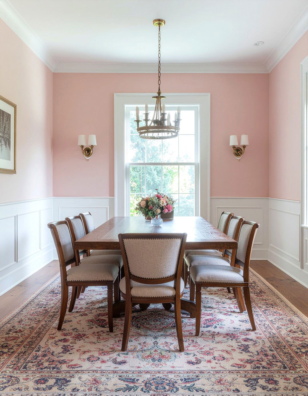 Blush pink wainscoting dining room - 30 blush pink dining room ideas