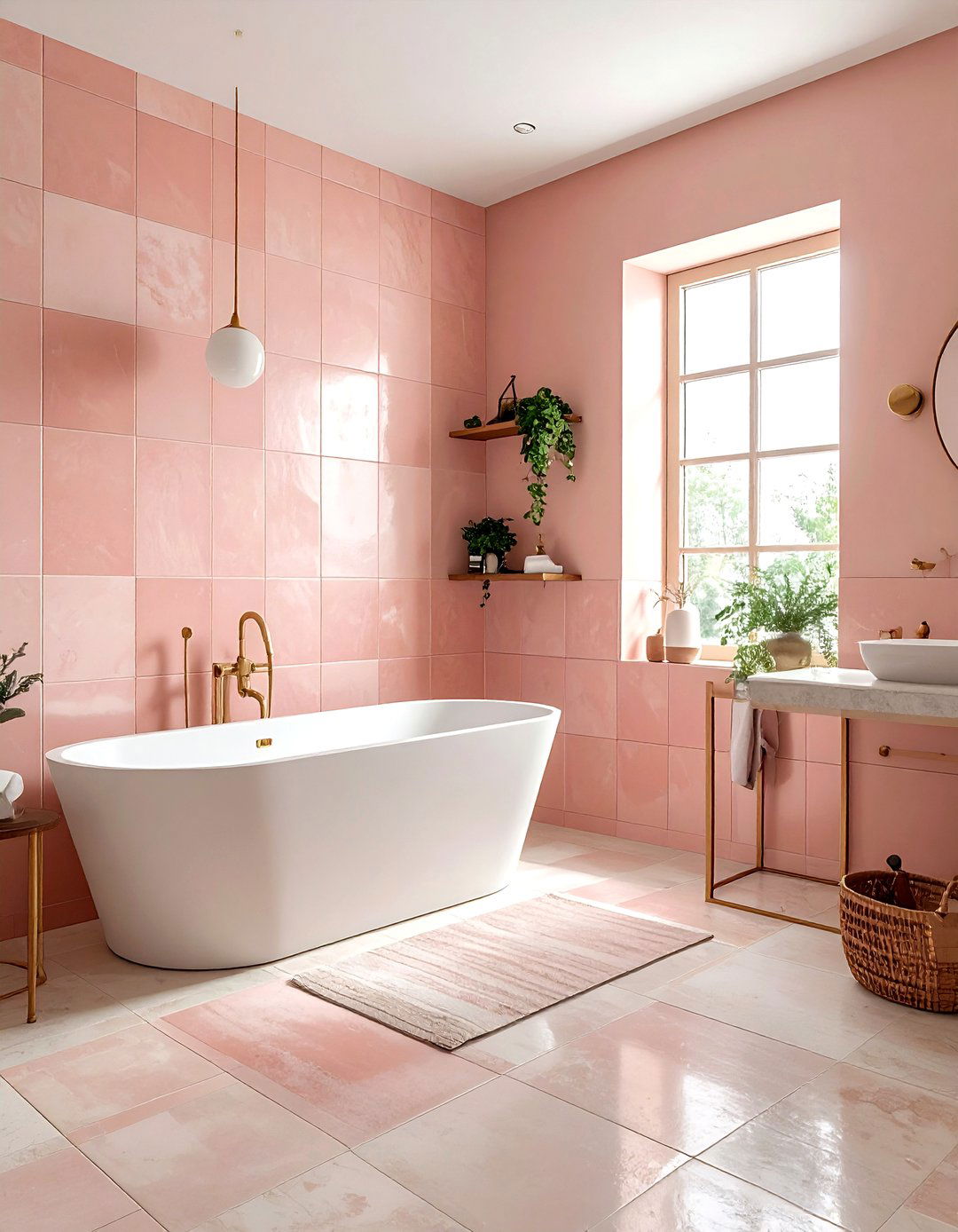 Blush pink zellige tile bathroom - 30 pastel bathroom ideas