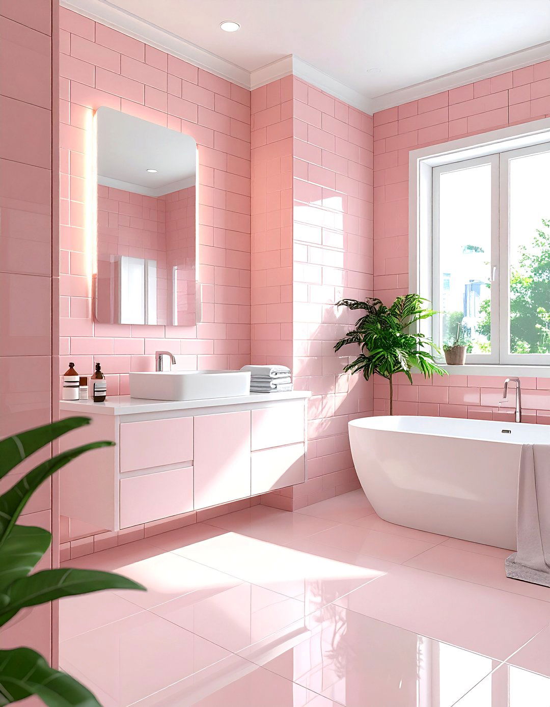 Blush subway tile bathroom - 30 blush and white bathroom ideas