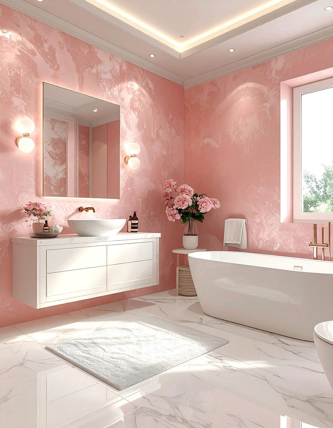 Blush textured wallpaper bathroom - 30 blush bathroom ideas