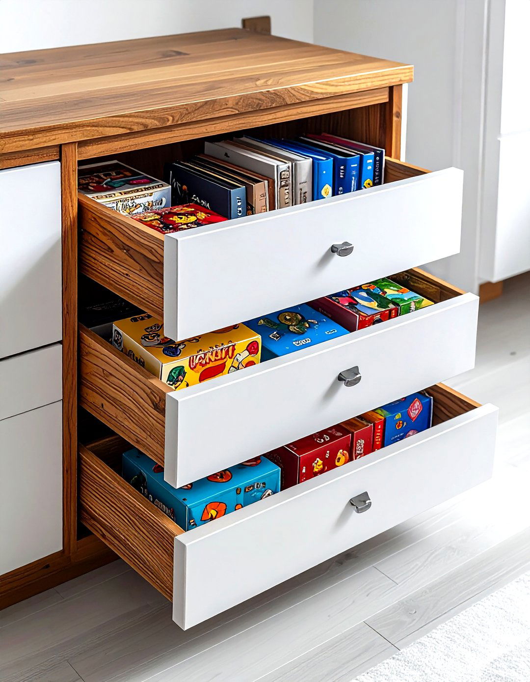 Board Game Drawer Storage - 30 living room drawer organization ideas