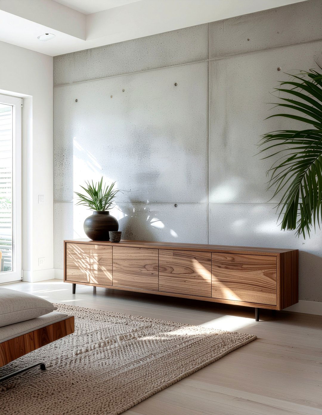 Board formed concrete wall - 30 concrete living room ideas