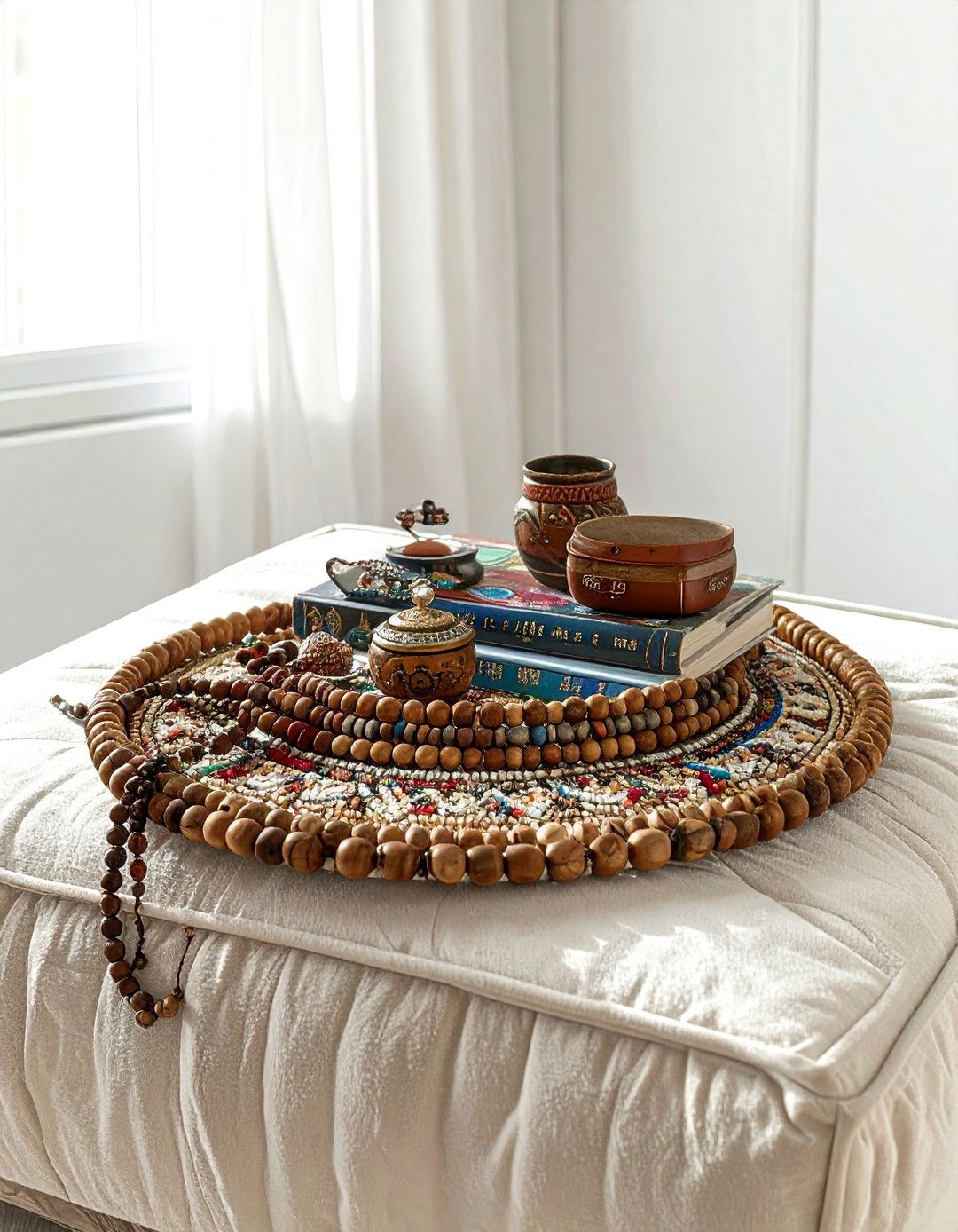 Bohemian Beaded Tray - 30 ottoman tray ideas
