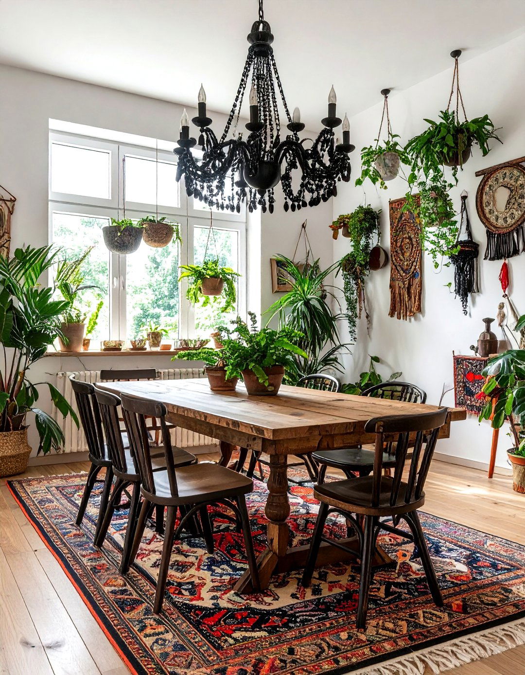 Bohemian Dining Room - 30 black chandelier dining room ideas