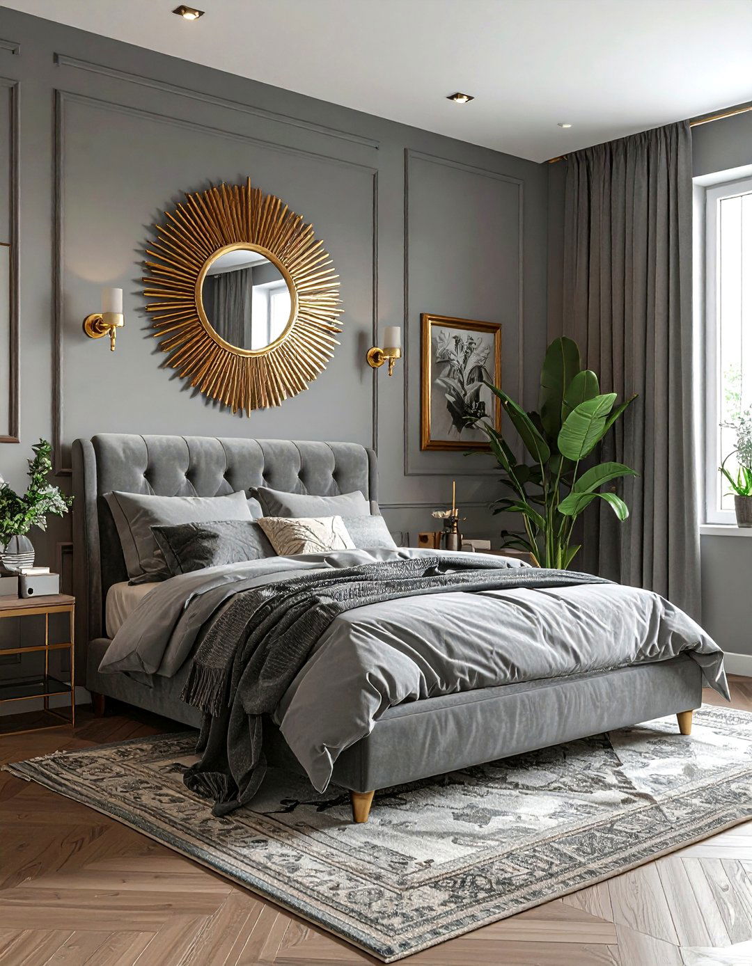 Bohemian Gray Bedroom With Brass Decor - 30 bohemian gray bedroom ideas