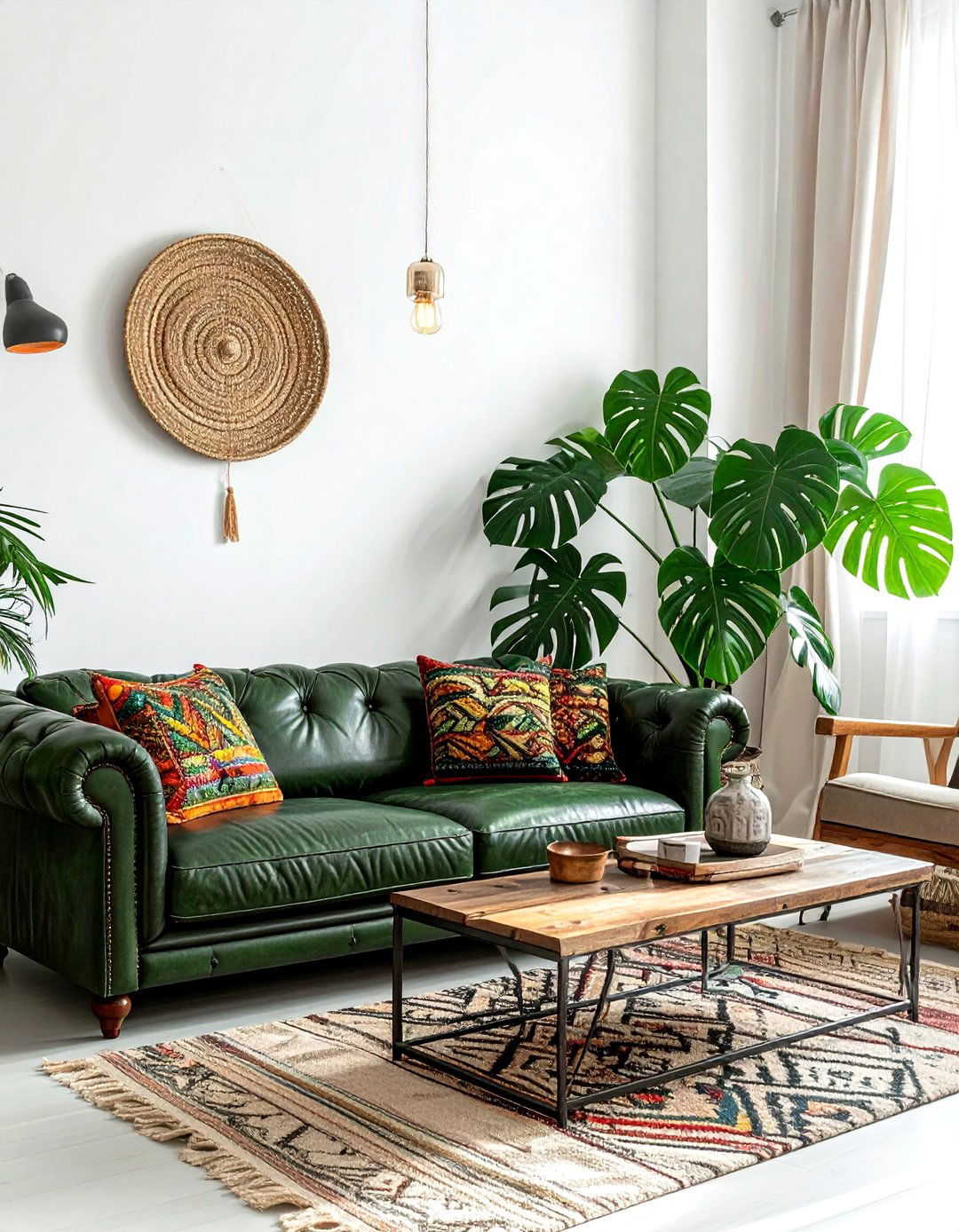 Bohemian Green Leather Sofa - 30 bohemian green living room ideas