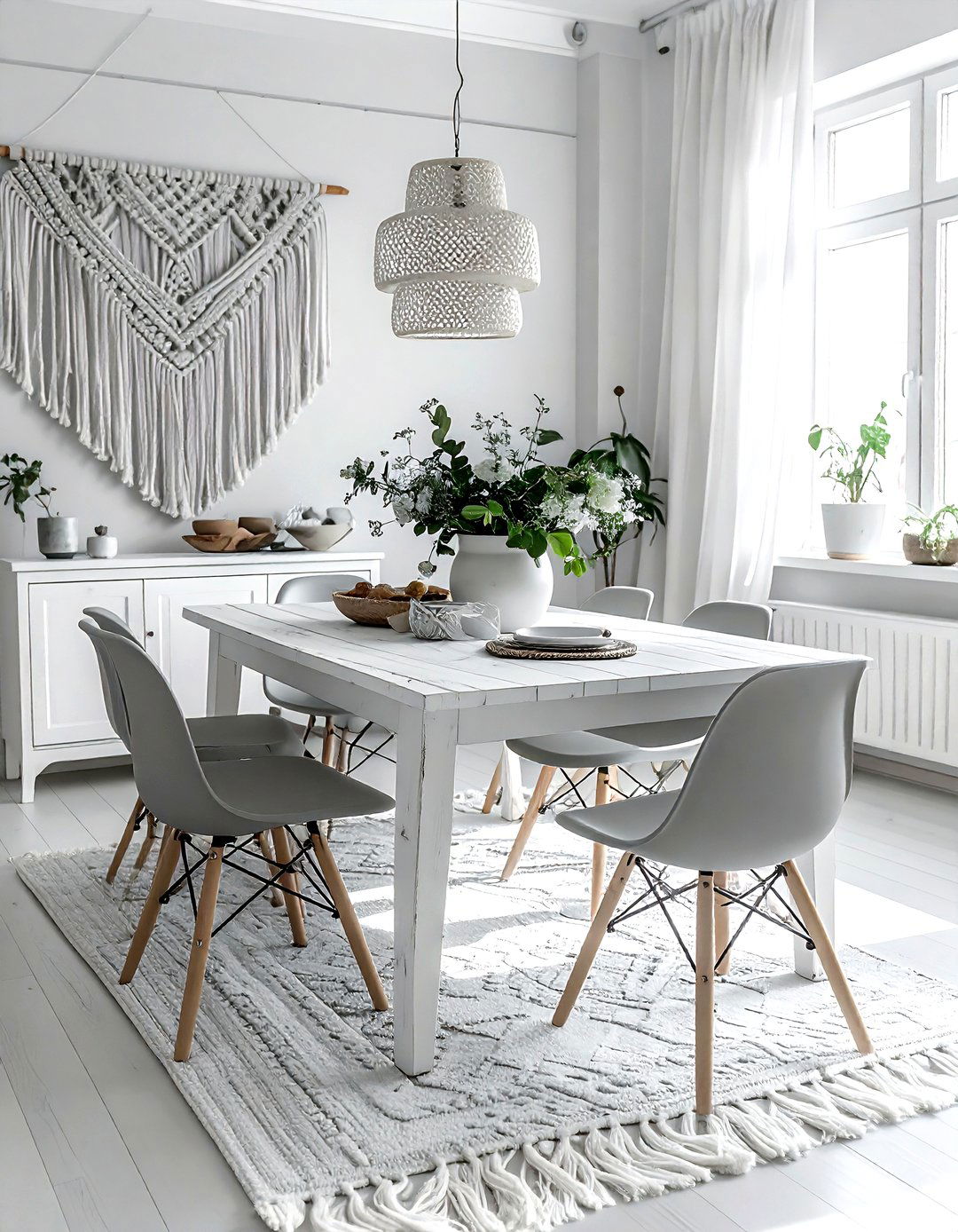 Bohemian Grey and White Dining Room - 30 grey and white dining room ideas