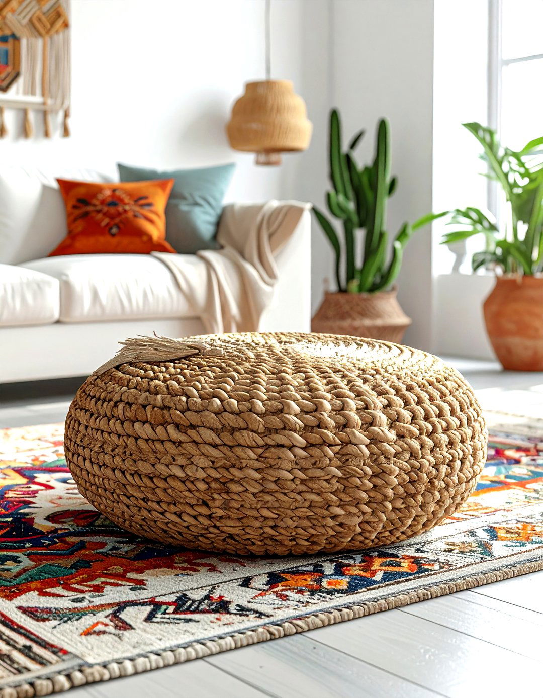 Bohemian Jute Ottoman - 30 living room ottomans