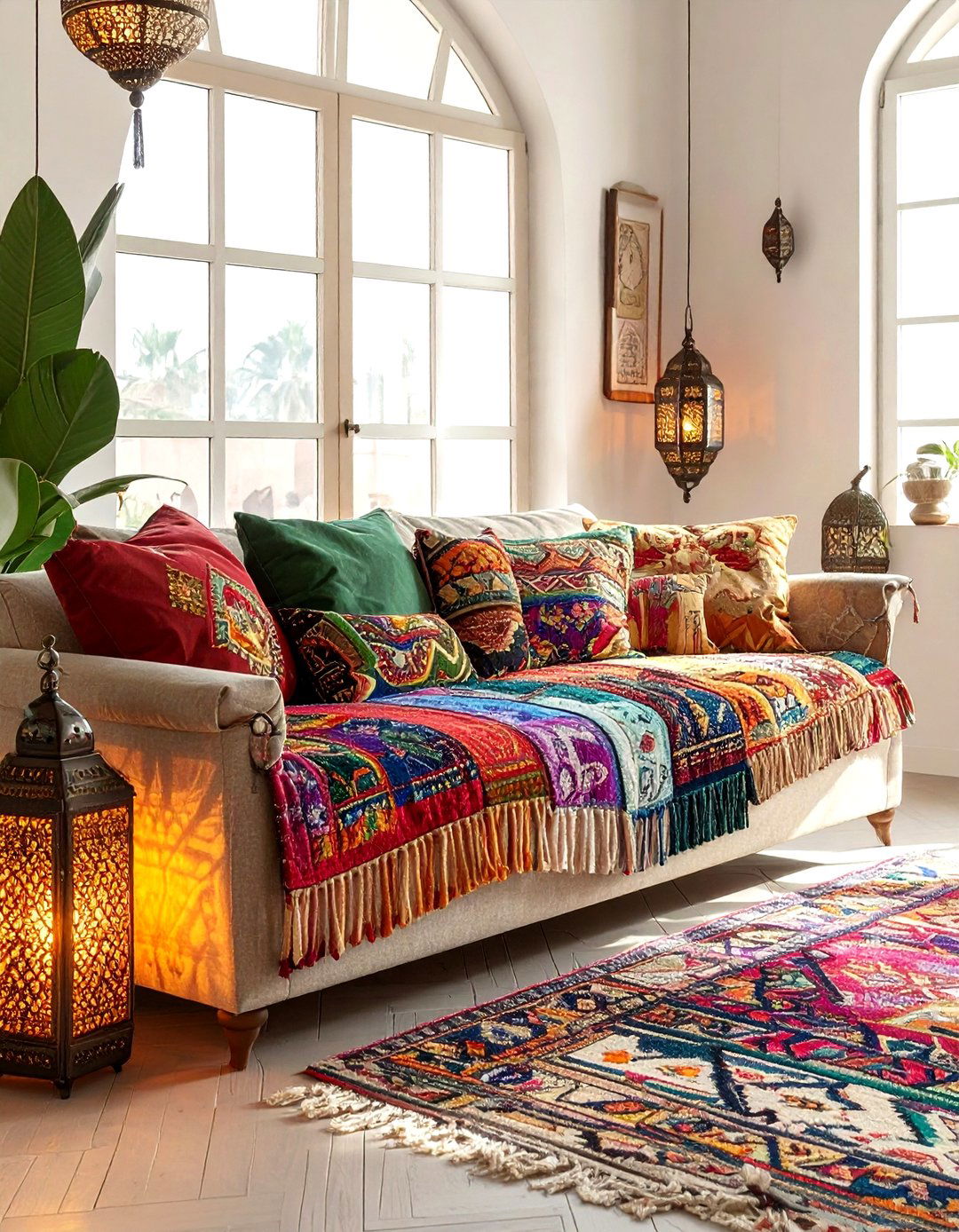 Bohemian Layered Slipcovered Sofa - 30 living room slipcovered sofa ideas