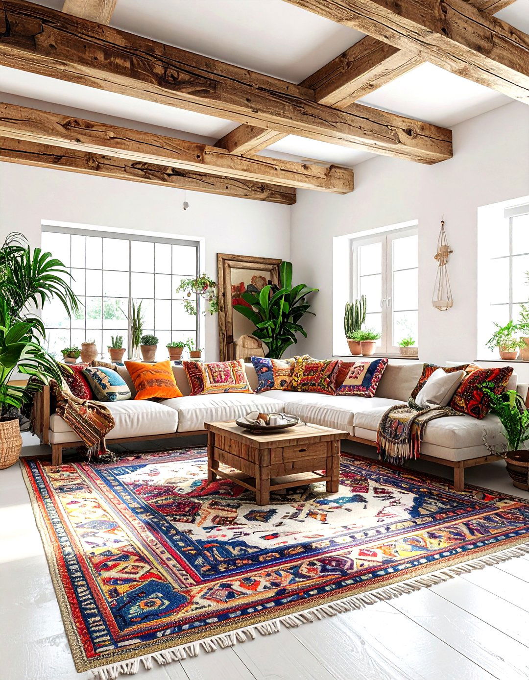 Bohemian Living Room Rough Hewn Beam - 30 living room post and beam ideas