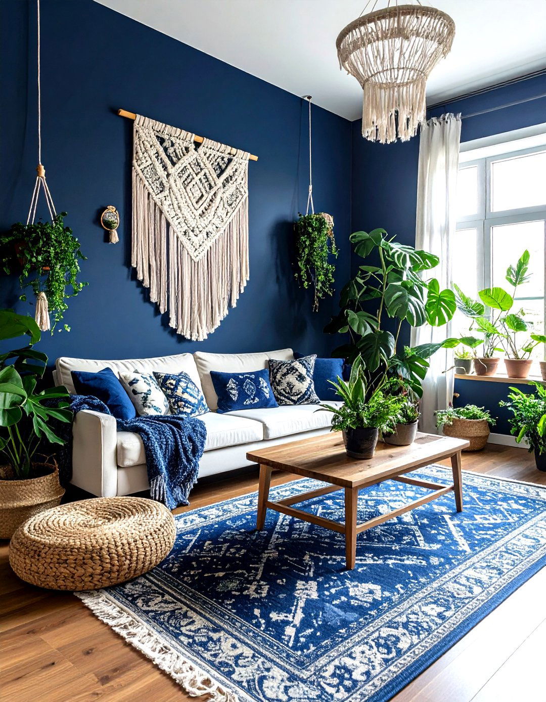 Bohemian Navy Blue Living Room - 30 dark navy living room ideas