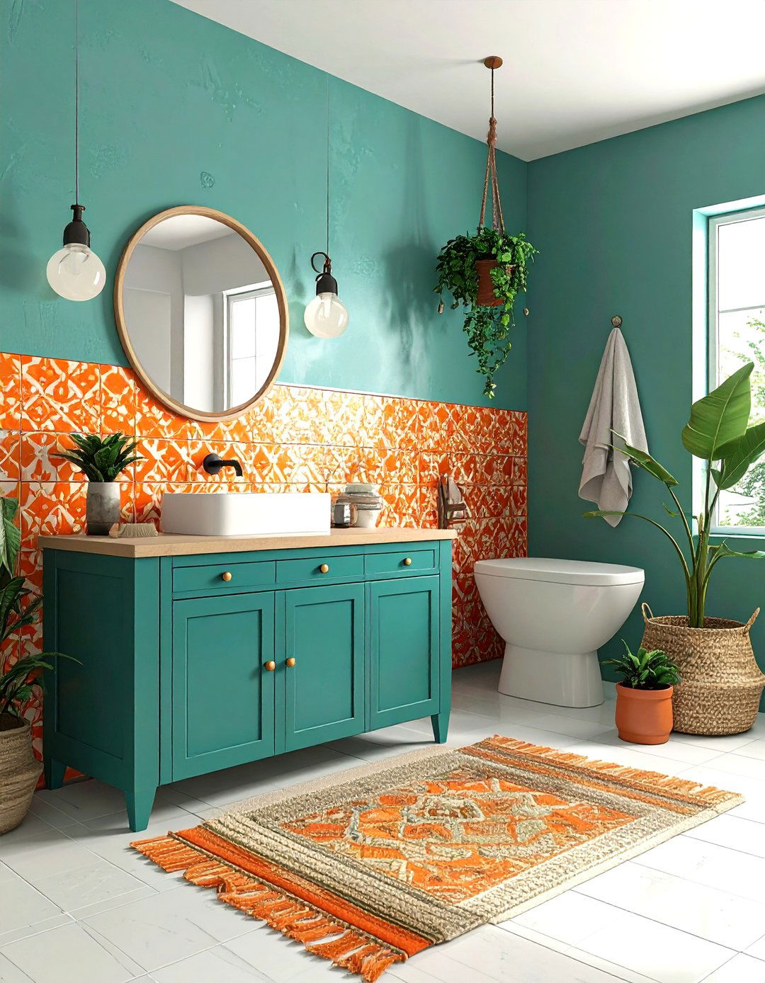 Bohemian Orange And Teal Bathroom - 30 orange bathroom ideas