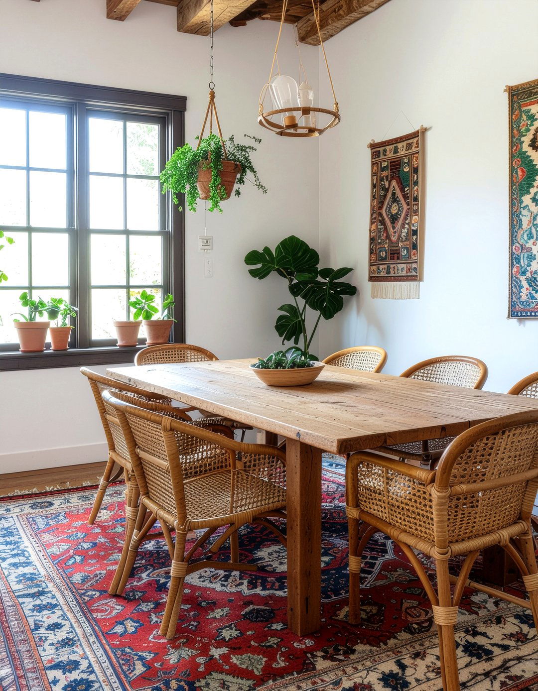 Bohemian Rattan Chairs - 30 bungalow dining room ideas