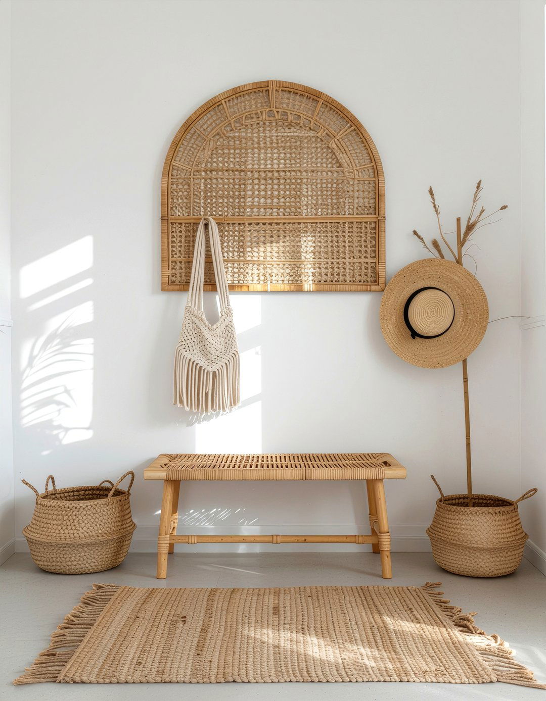 Bohemian Rattan Coat Rack - 30 entryway coat rack ideas