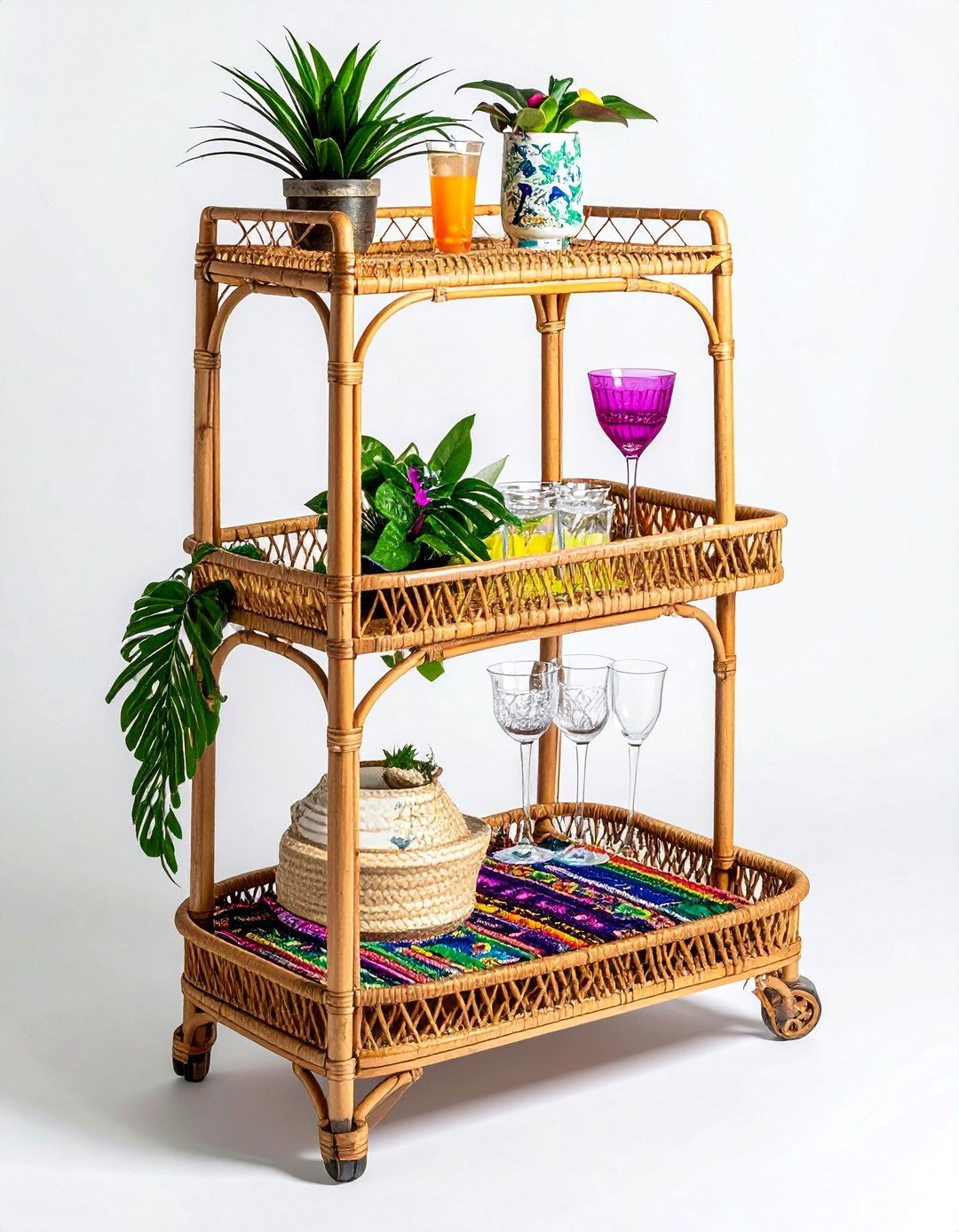 Bohemian Rattan Drink Cart - 30 dining room drink station ideas