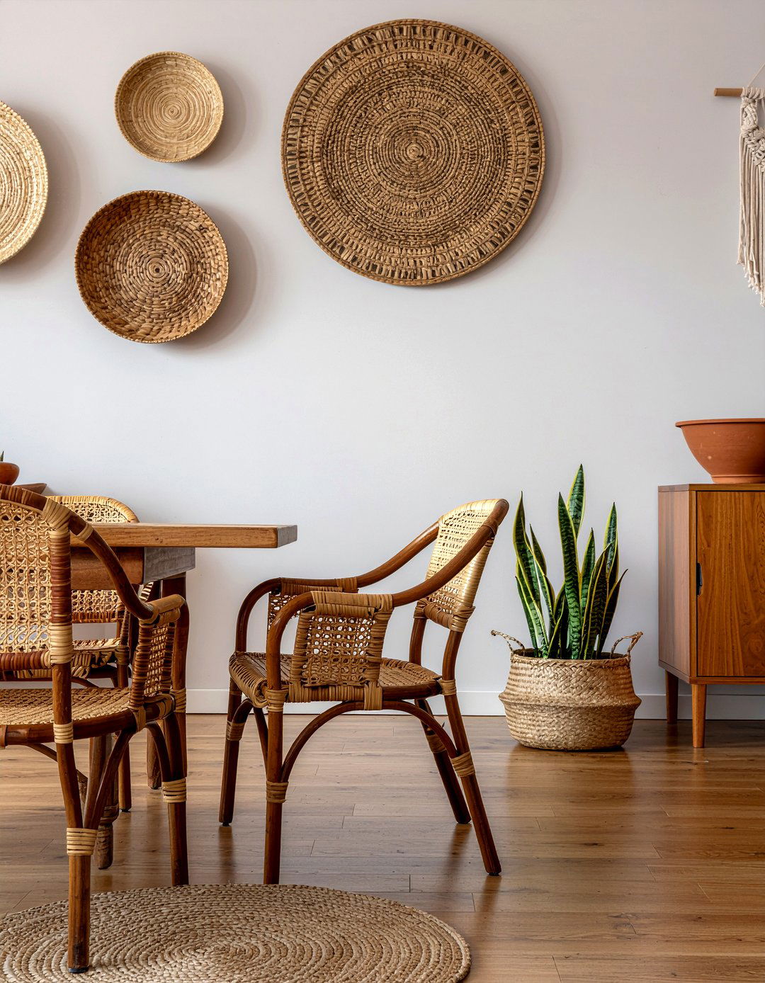 Bohemian Rattan Furniture Dining Room - 30 no rug dining room ideas