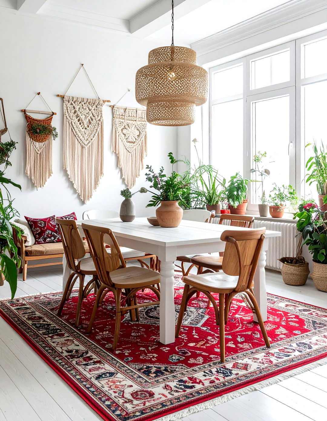 Bohemian Red White Dining Room Rug - 30 red and white dining room ideas