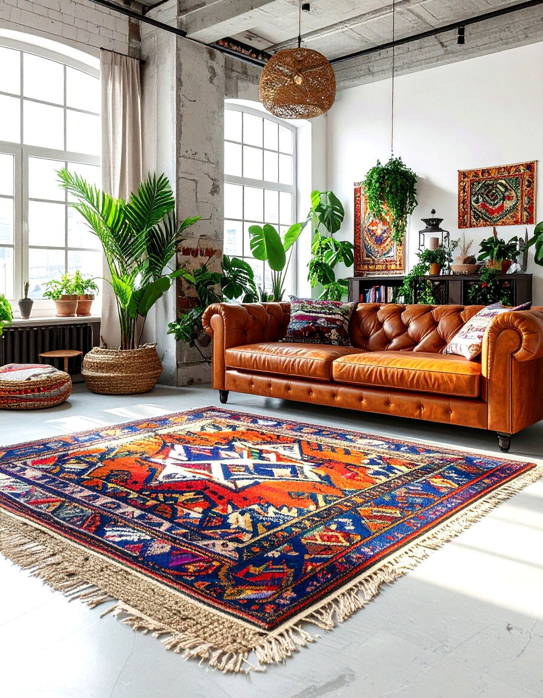 Bohemian Rug Pattern - 30 loft living room ideas