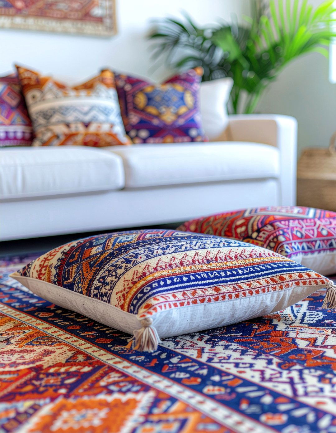 Bohemian Style Floor Pillows - 30 living room throw pillow arrangement