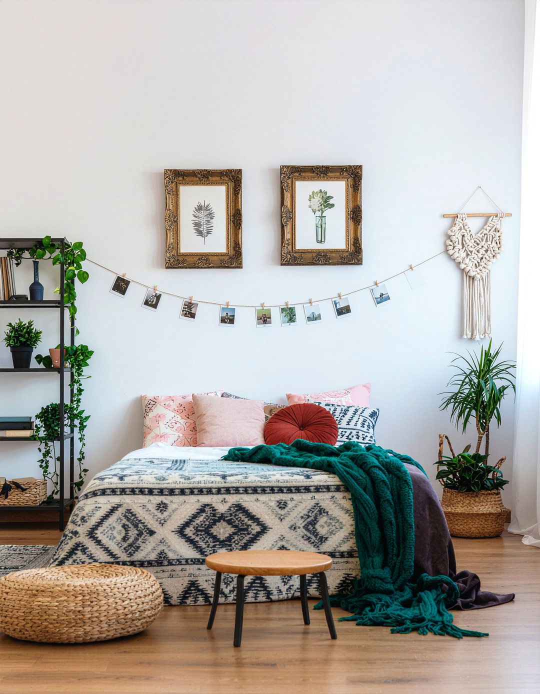 Bohemian Style Photo Wall - 30 bedroom family photo ideas