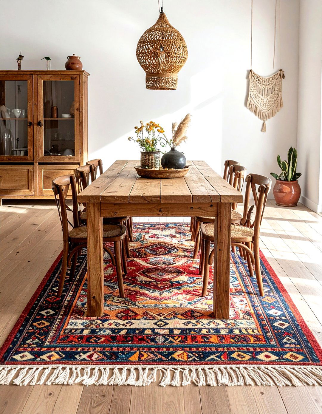 Bohemian Style Square Rug - 30 square rug dining room ideas