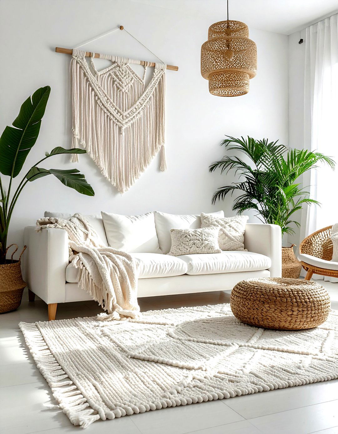 Bohemian White Living Room - 30 white living room decor ideas