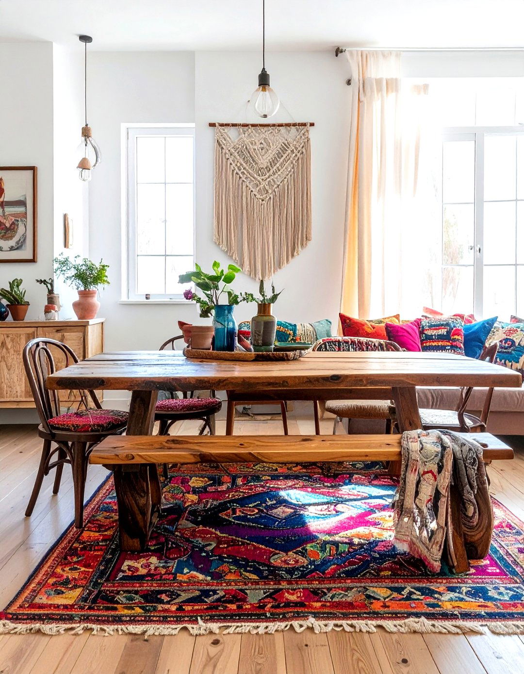 Bohemian Wood Dining Bench - 30 wood dining bench ideas