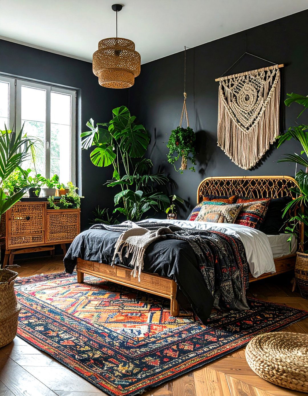 Bohemian black bedroom - 30 black bedroom decor ideas
