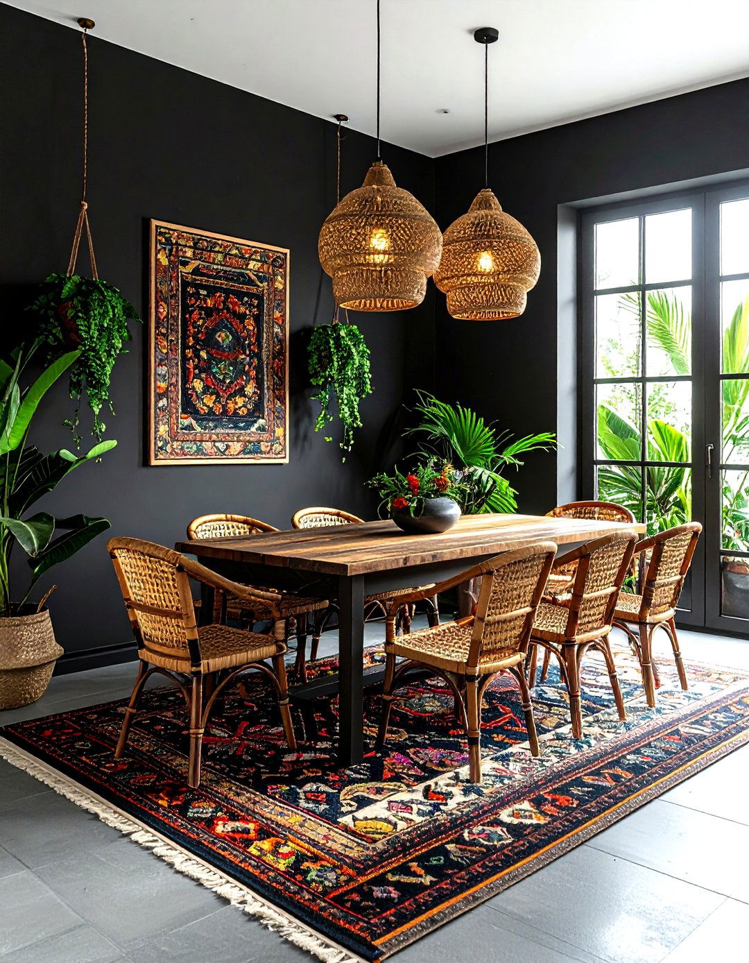 Bohemian black dining room - 30 dark black dining room ideas