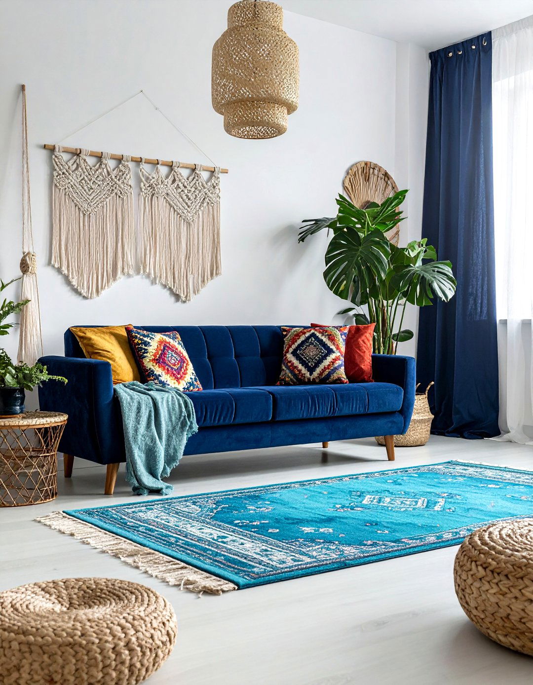 Bohemian blue living room - 30 blue living room ideas