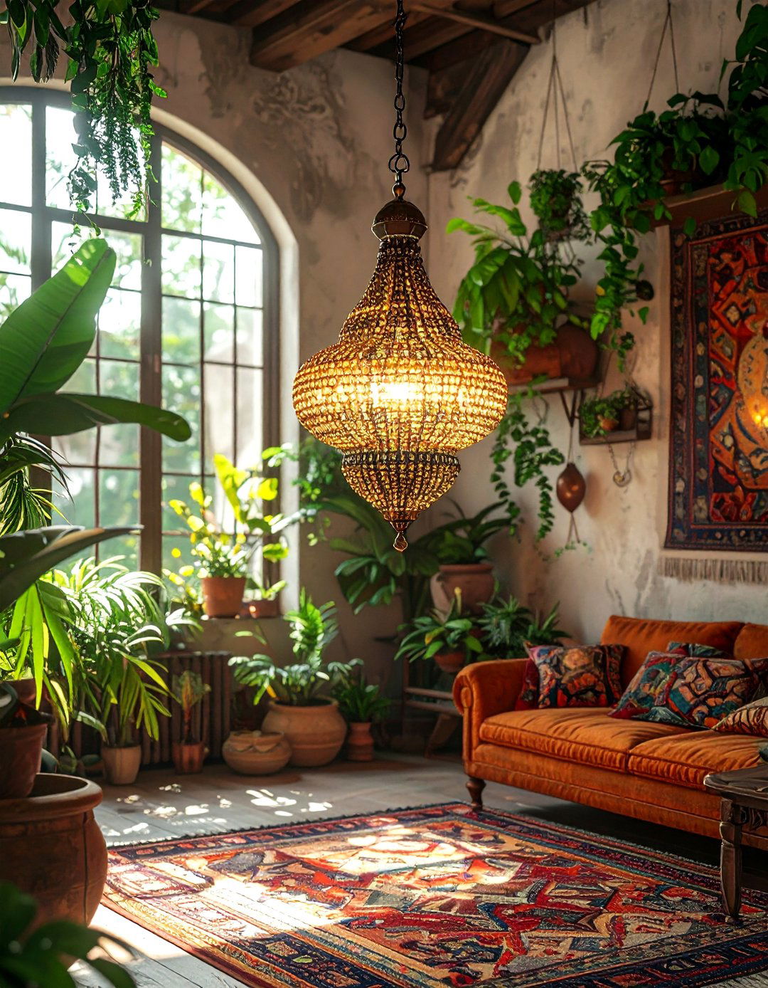 Bohemian brass beaded light - 30 brass chandelier dining room ideas