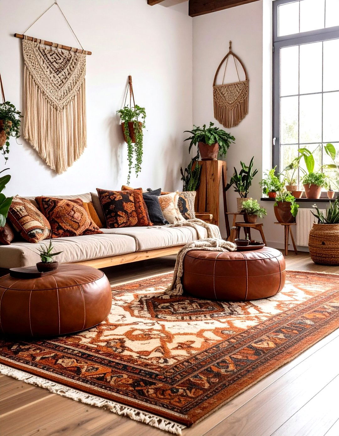 Bohemian brown layered decor - 30 brown living room ideas