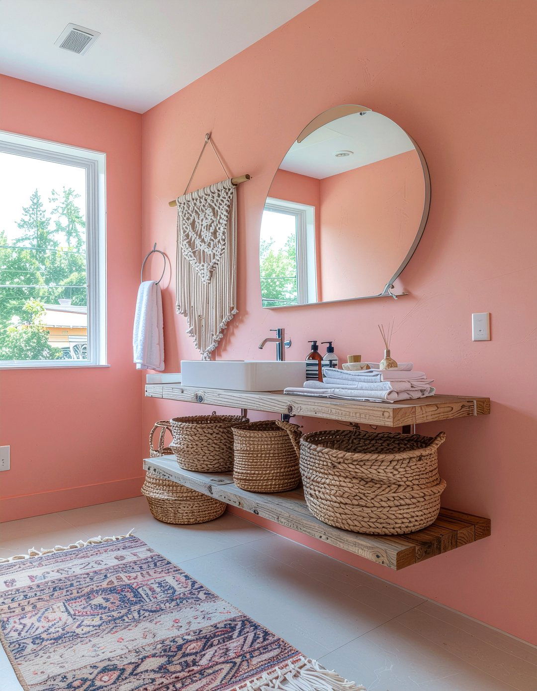 Bohemian coral bathroom - 30 coral bathroom ideas