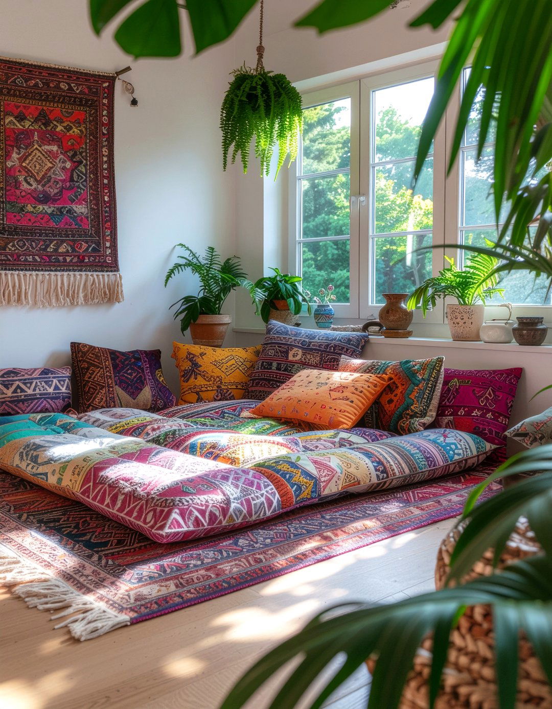Bohemian floor cushion lounge - 30 living room pit sofa ideas