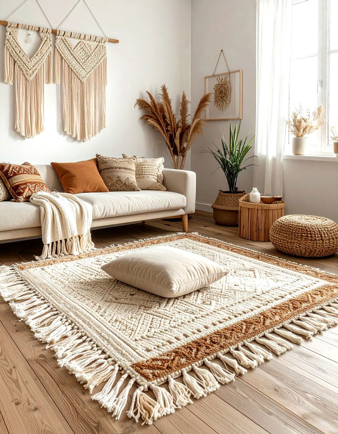 Bohemian fringe carpet - 30 living room carpet ideas