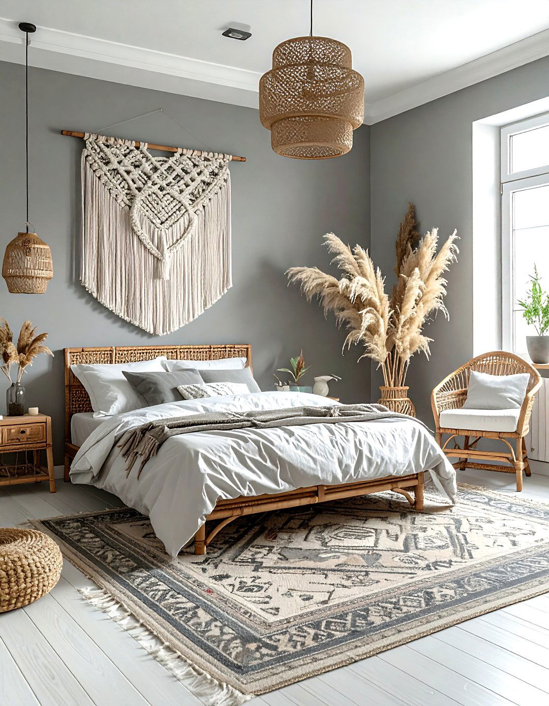 Bohemian grey bedroom - 30 grey bedroom decor ideas
