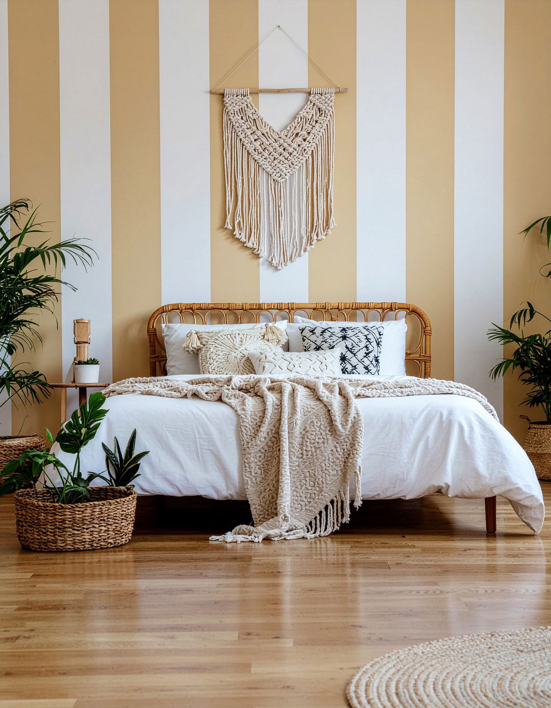 Bohemian hand drawn stripe wallpaper - 30 bedroom striped wallpapers