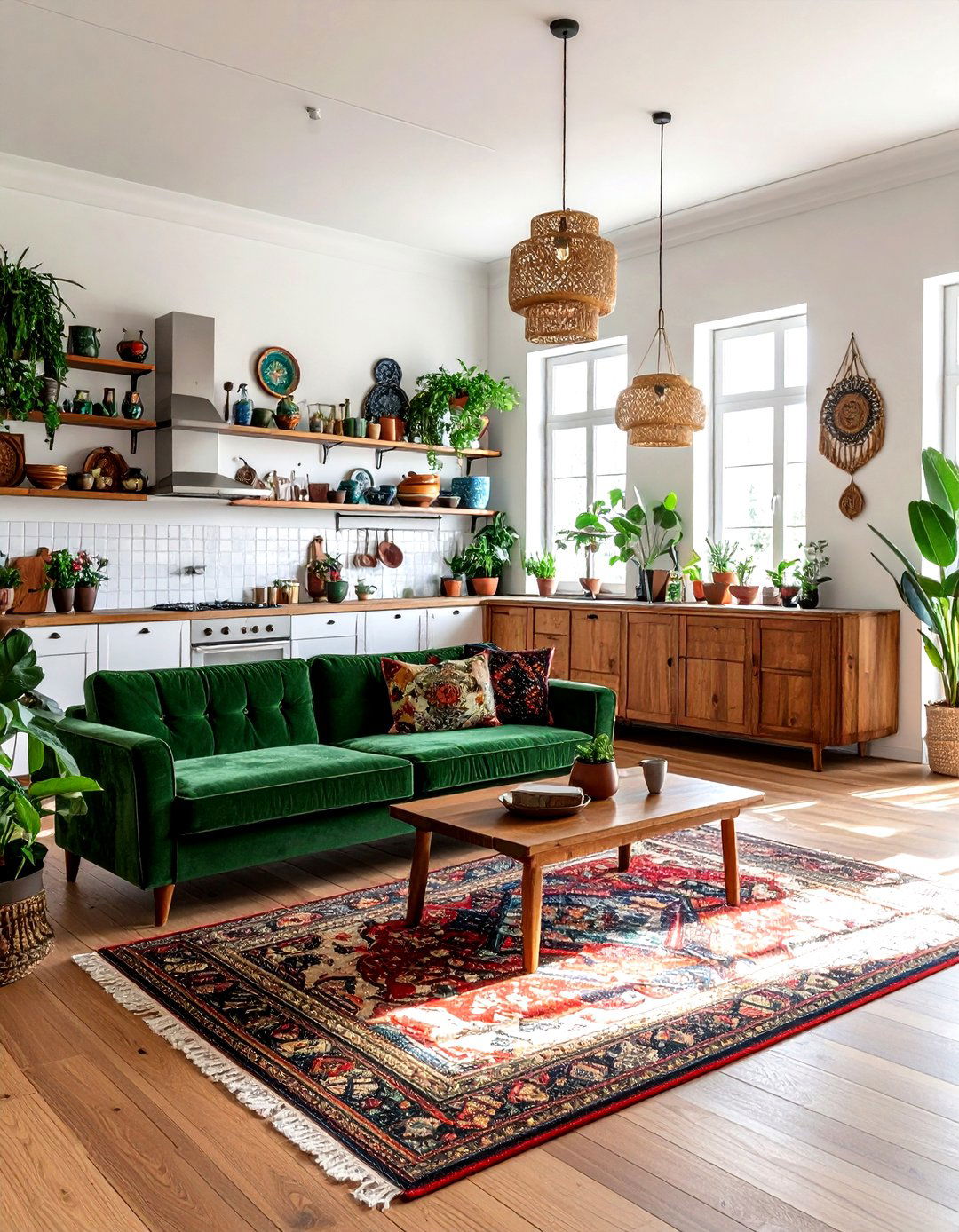 Bohemian kitchen living room - 30 kitchen living room combo ideas