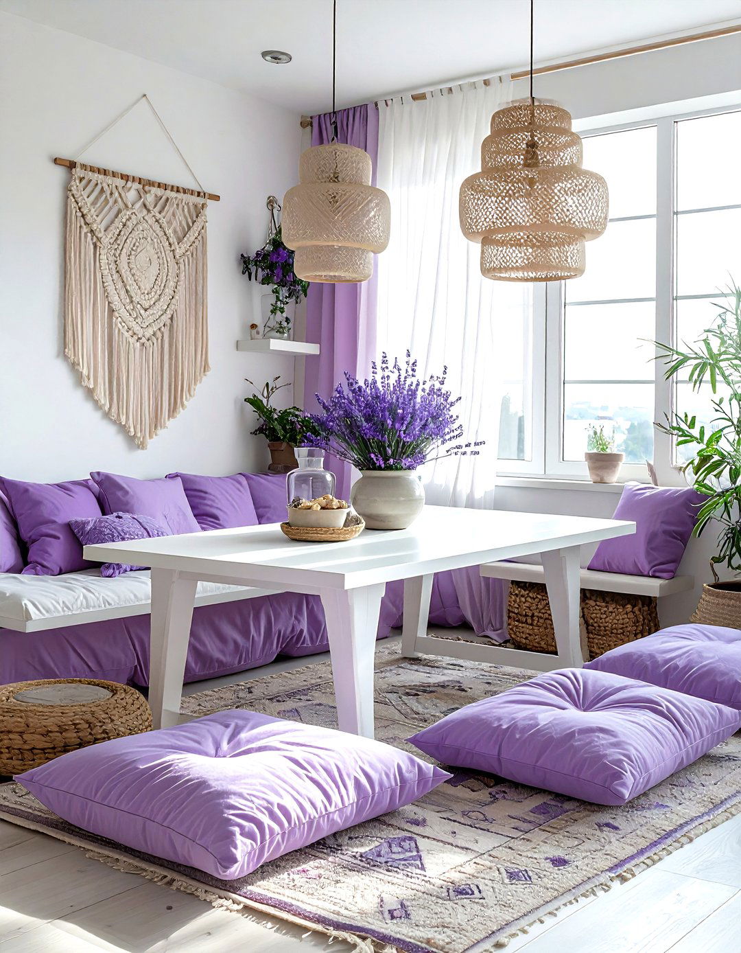 Bohemian lavender dining room - 30 lavender and white dining room ideas