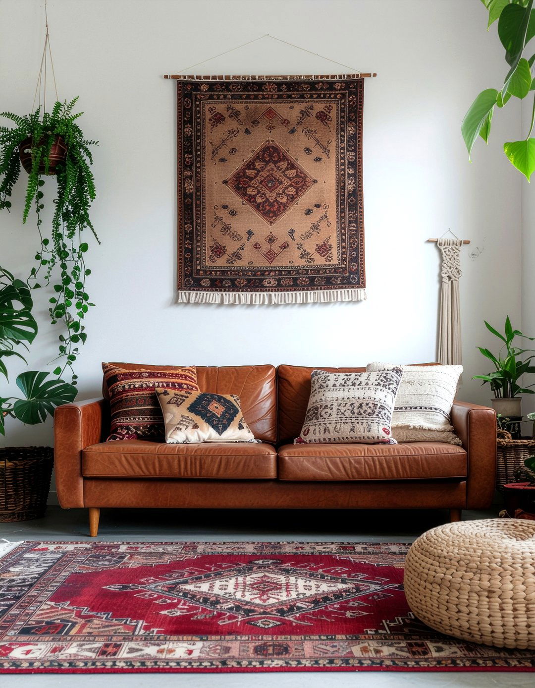 Bohemian leather decor - 30 leather living room ideas