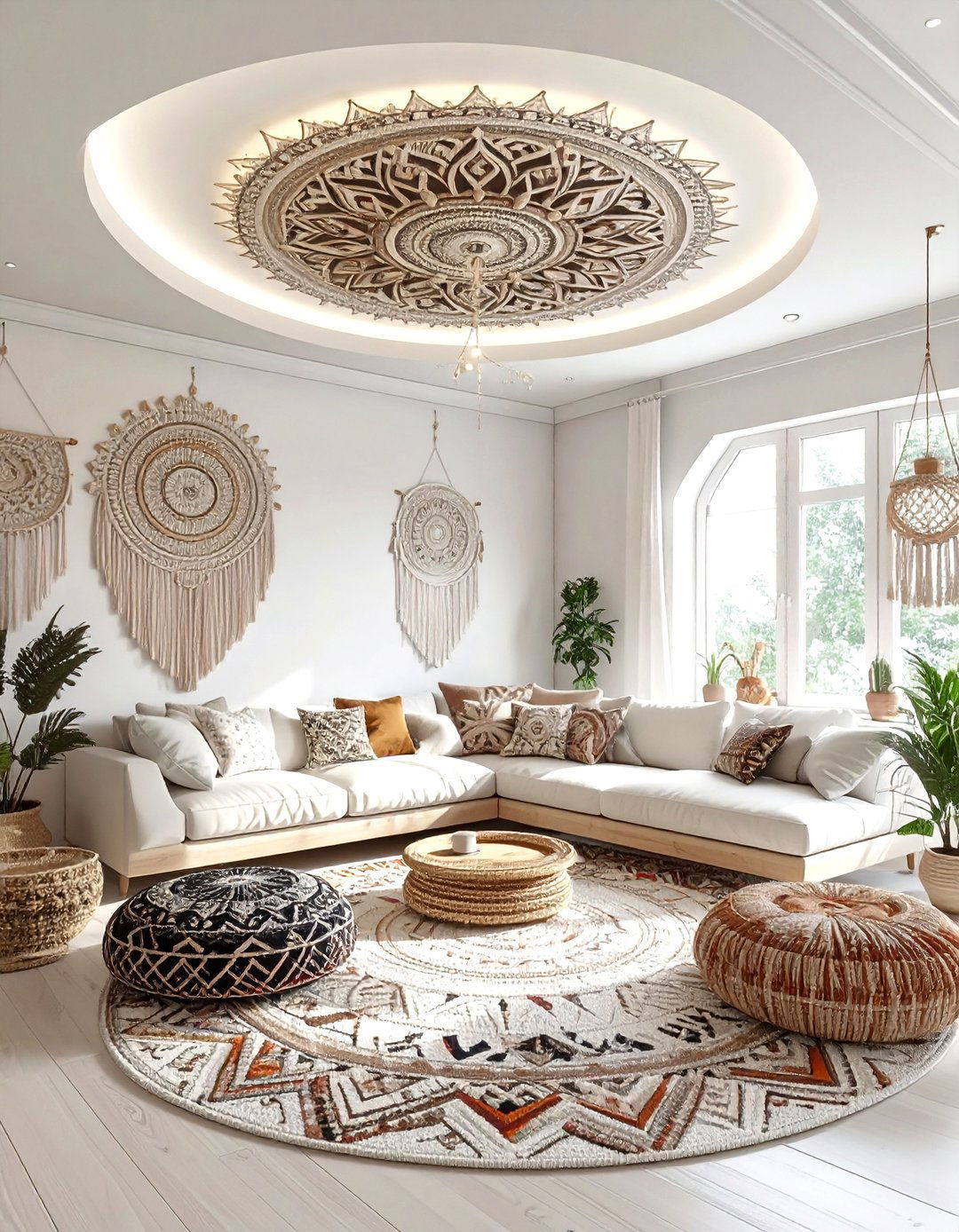 Bohemian mandala ceiling wallpaper - 30 living room ceiling wallpapers